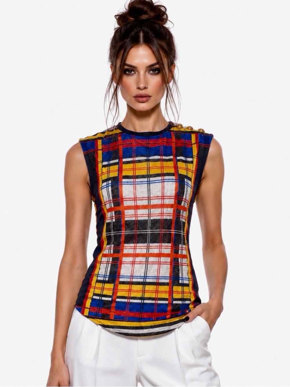 Balmain
Women's Blue Button Linen Sleeveless Top US4/FR38
